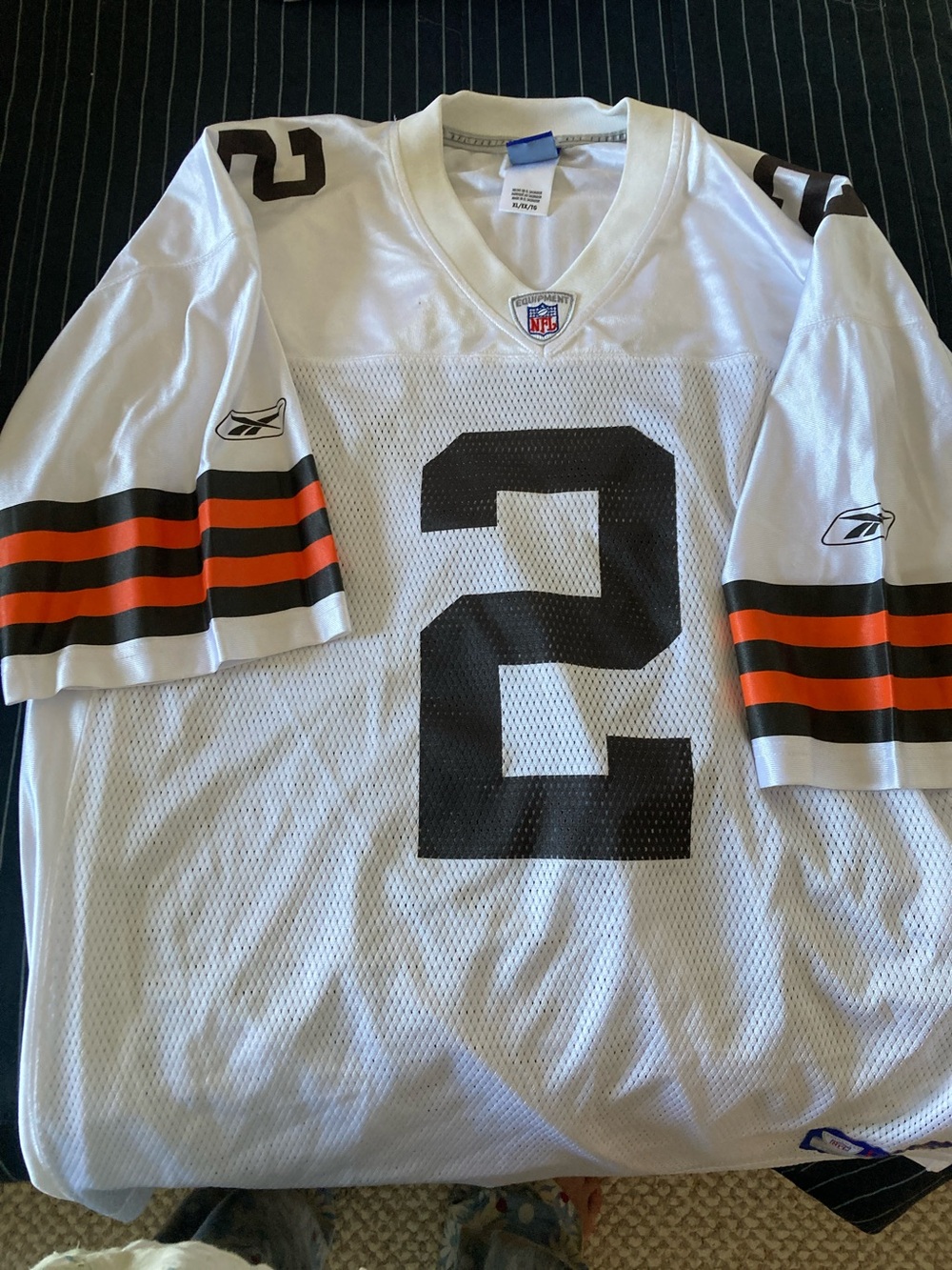 Reebok Men’s White Football Jersey #2 with Black and Orange Accents